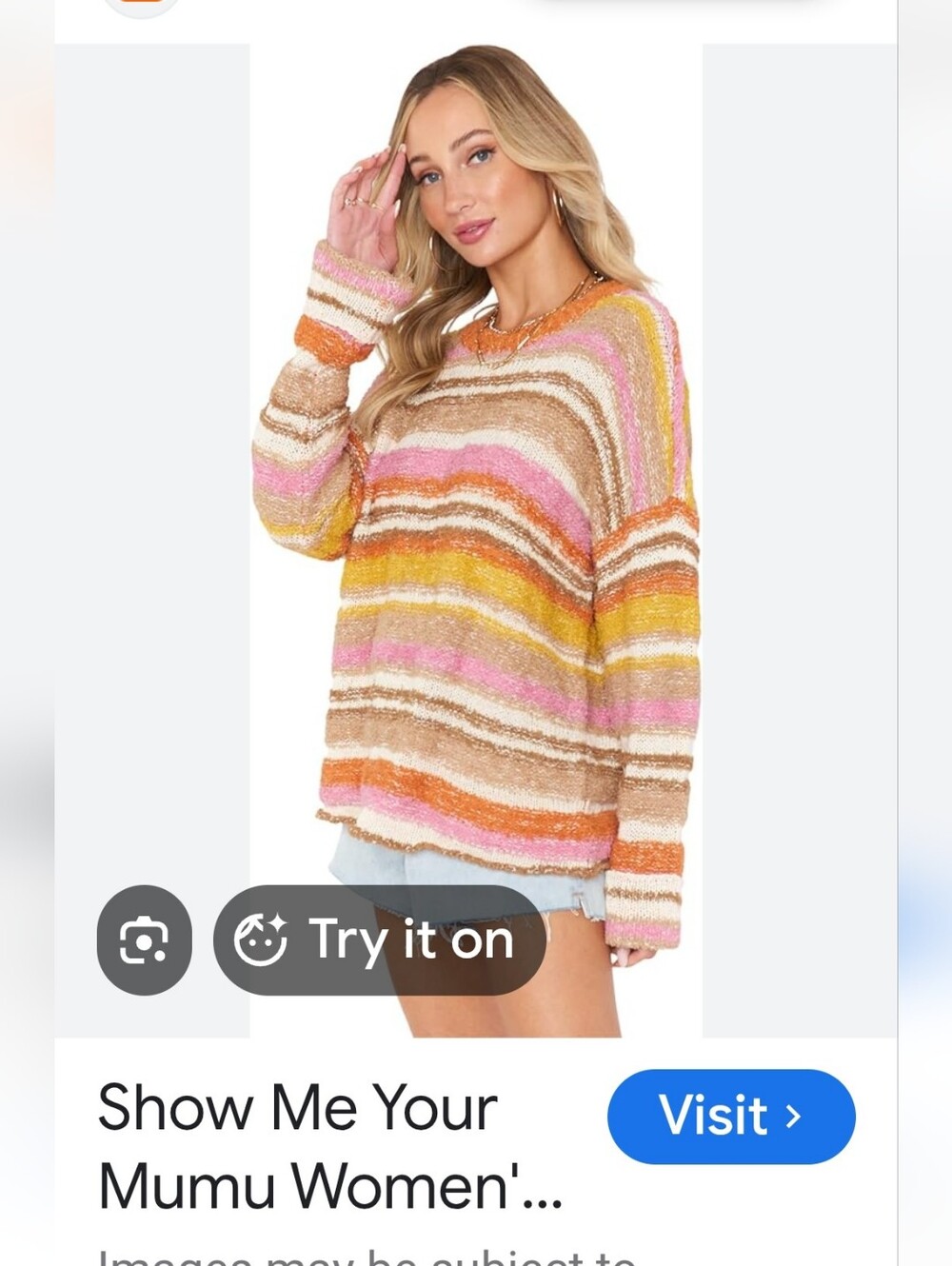 Show Me Your Mumu Striped "Sue Cuffed"Crewneck Sweater - Fall Striped Knit, Sz.M